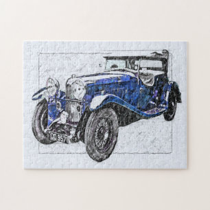 Quebra-cabeça Desenho da ilustração do Carro vintage azul