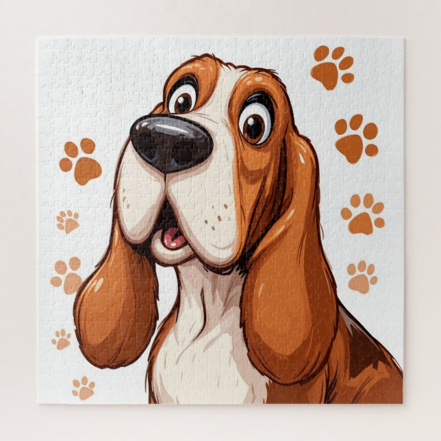 Quebra-cabeça Desenho de Cachorro Basset Impressão de Pata Puzzl (Vertical)