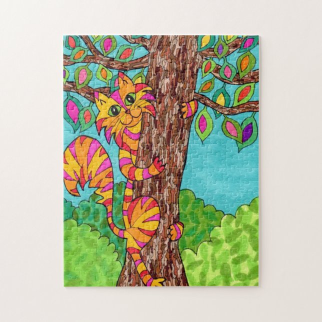 Quebra-cabeça Desenho De Cartoon De Fenda De Árvore De Gato Colo (Vertical)