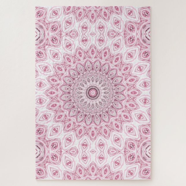 Quebra-cabeça Desenho de Padrão de Mandala Rosa e Branco (Vertical)