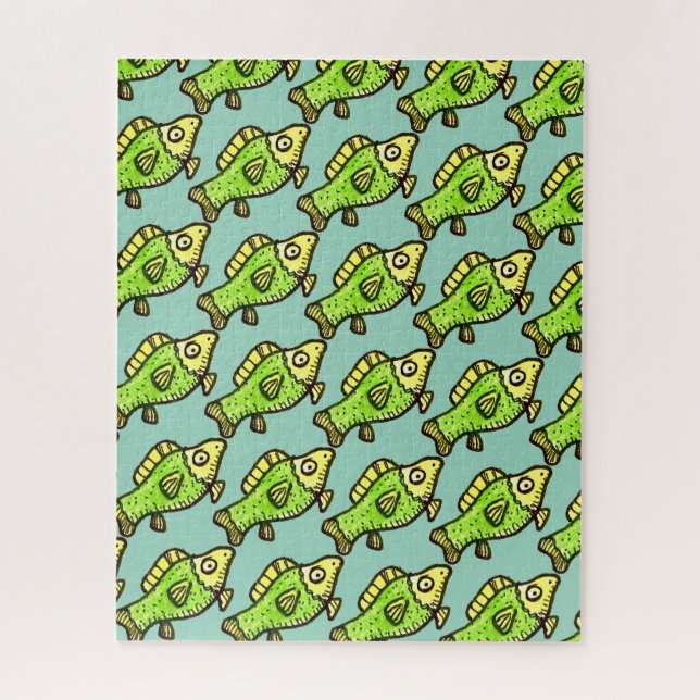 Quebra-cabeça Desenho de peixe verde de desenho animado engraçad (Vertical)