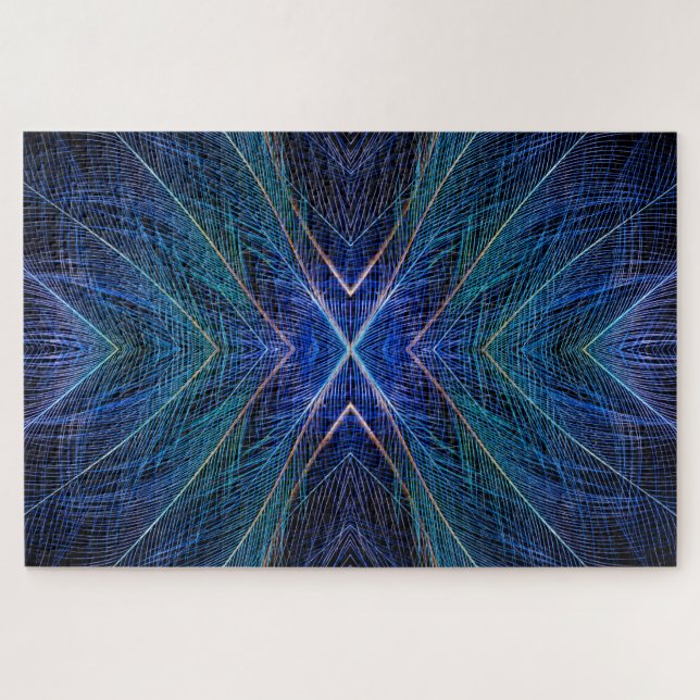 Quebra-cabeça Desenho de Pena Fractal Azul (Horizontal)