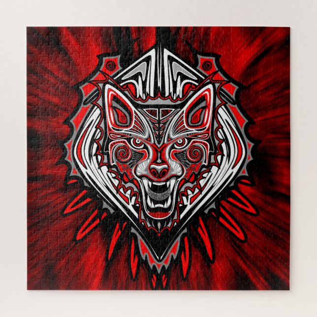 Quebra-cabeça Desenho de Totem Tribal Haida de Lobo (Vertical)