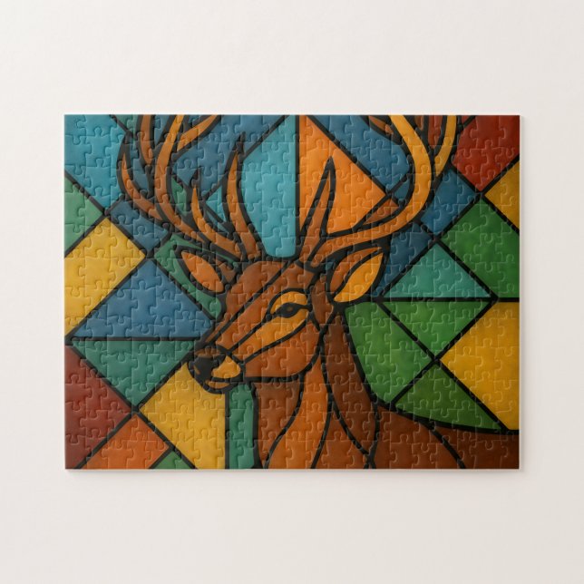 Quebra-cabeça Desenho de Vidro Pintado Estilo Tiffany de Cervo A (Horizontal)