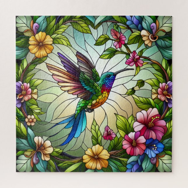 Quebra-cabeça Desenho de Vitral de Beija-flor (Vertical)
