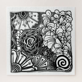 Quebra-cabeça Desenho Floral Padrão De Zen Preto E Branco