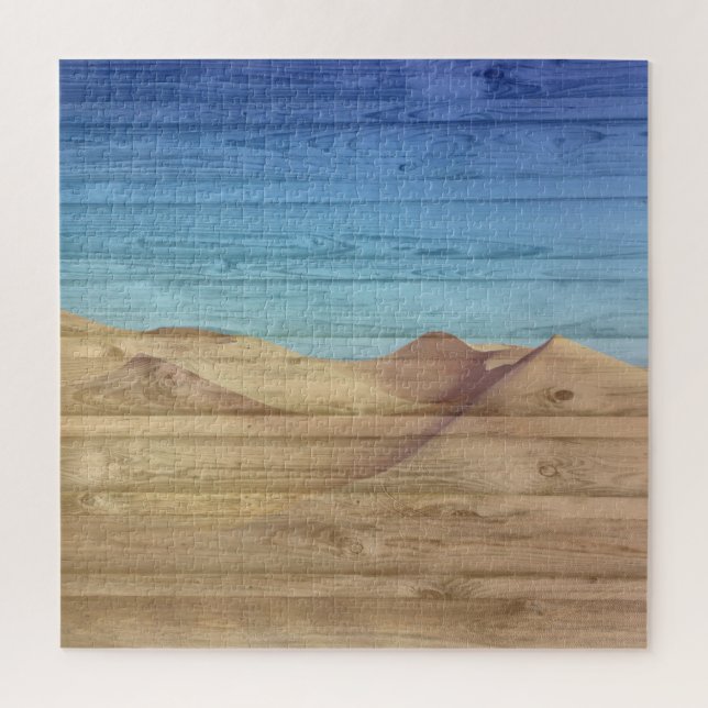 Quebra-cabeça Desert Sand Dunes Beautiful Blue Sky On Wood Grain (Vertical)