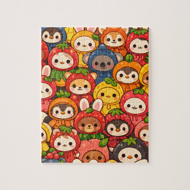 Quebra-cabeça Desfile de Amigos Frutas | Chibi Animal Adorável (Vertical)