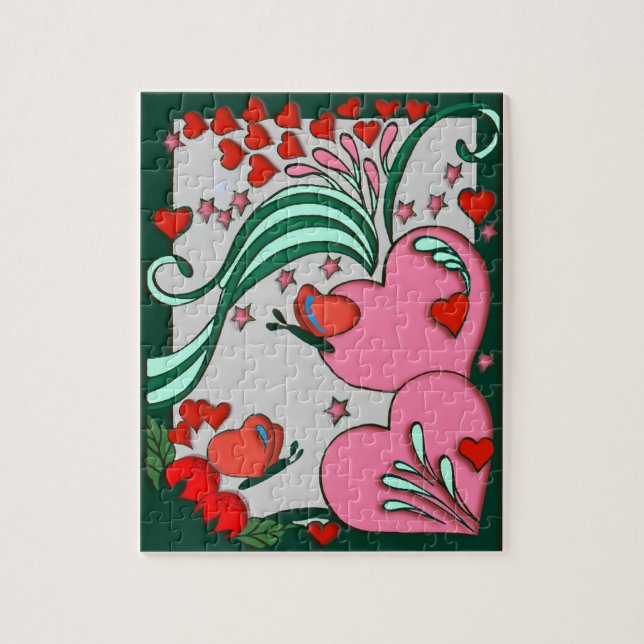 Quebra-cabeça Design 60s retro dos corações (Vertical)