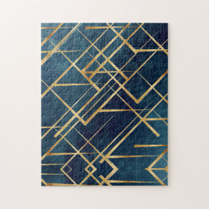 Quebra-cabeça Design Azul Geométrico Dourado Moderno