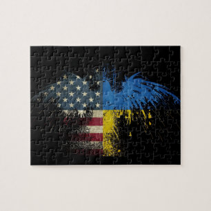 Quebra-cabeça Design de Bandeira de Águia Ucraniana Americana Ún