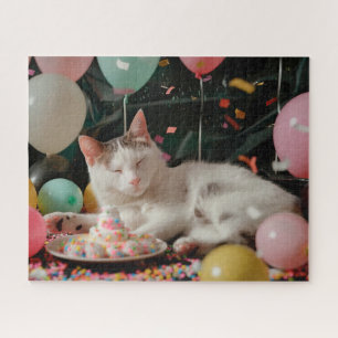 Quebra-cabeça Design de Celebração de Aniversário de Gato Adoráv