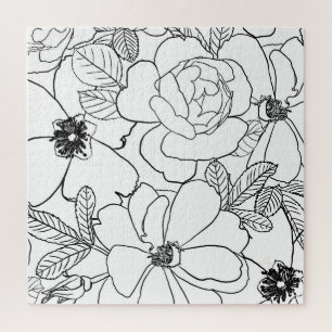 Quebra-cabeça Design de Desenho de Linha Floral de Rosas Elegant