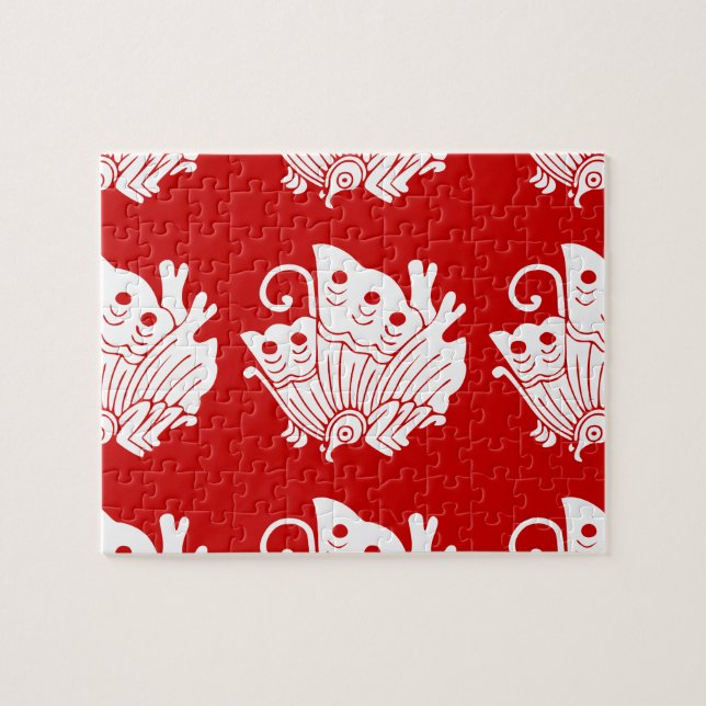 Quebra-cabeça Design de Kamon Japonês com Borboleta Asiática (Horizontal)