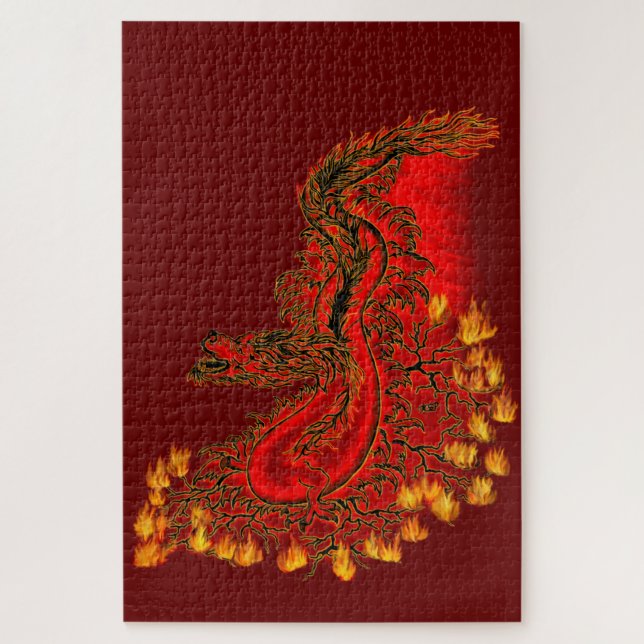 Quebra-cabeça Design de ouro e vermelho do Dragão da China (Vertical)