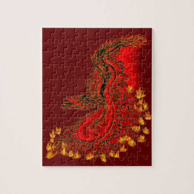 Quebra-cabeça Design de ouro e vermelho do Dragão da China (Vertical)