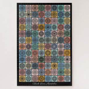 Quebra-cabeça Design de Patchwork do Mandalas Applique Preto