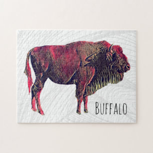 Quebra-cabeça Design de Retrato de Buffalo para Bison ou Animal 