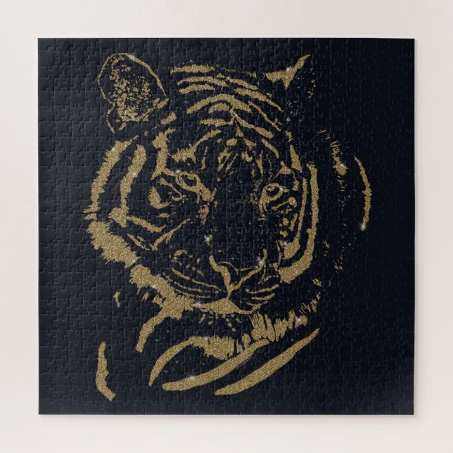 Quebra-cabeça Design preto Dourado Tigre (Vertical)