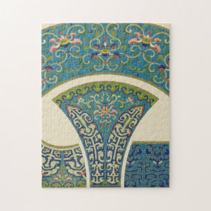 Quebra-cabeça Designs orientais azuis com caras sorridentes