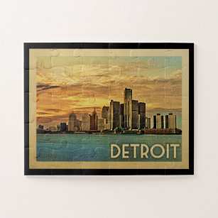Quebra-cabeça Detroit Jigsaw Puzzle Michigan Vintage Travel
