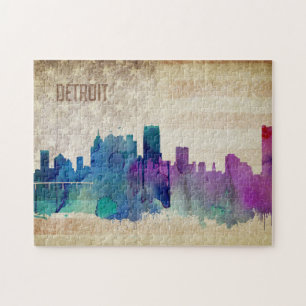 Quebra-cabeça Detroit, skyline da cidade da aguarela do MI
