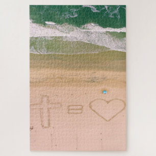 Quebra-cabeça Deus é igual a amor, Jesus é amor, mar de praia