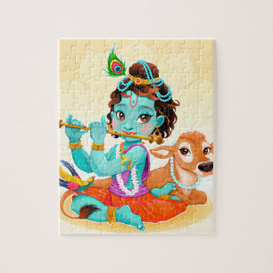 Quebra-cabeça Deus indiano de Krishna que joga a ilustração da
