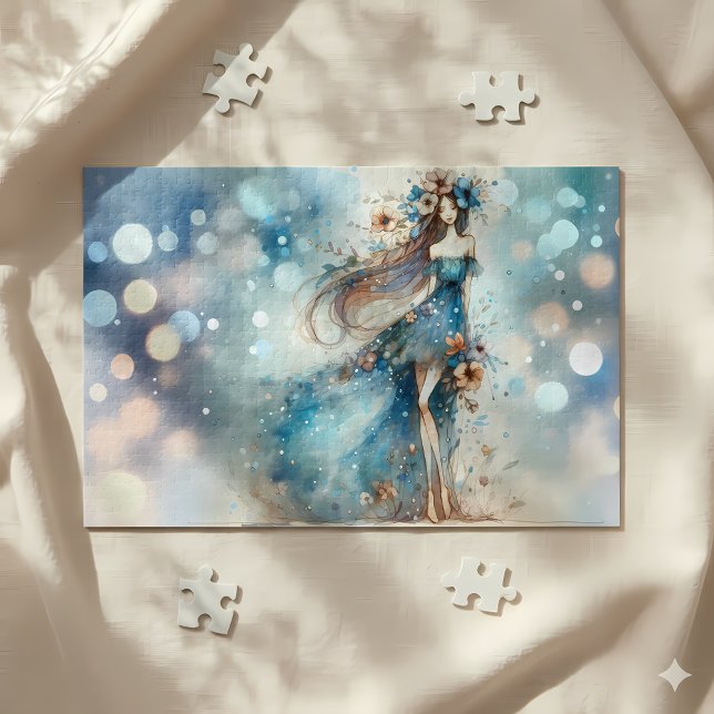 Quebra-cabeça Deusa da Fantasia Etérea em um Sonho de Aquarela (Ethereal Fantasy Goddess in a Watercolor Dream Jigsaw Puzzle Mockup A)