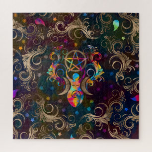 Quebra-cabeça Deusa da Lua Tripla com ornamento de pentagrama