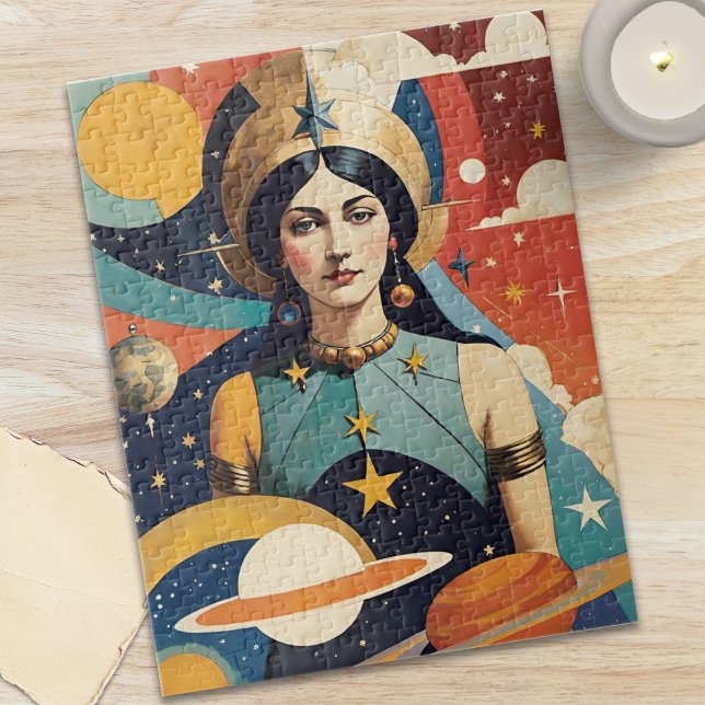 Quebra-cabeça Deusa Estelar Celestial Mística Retro (Retro Mystical Celestial Star Goddess Jigsaw Puzzle by Puzzle•Pop Designs)