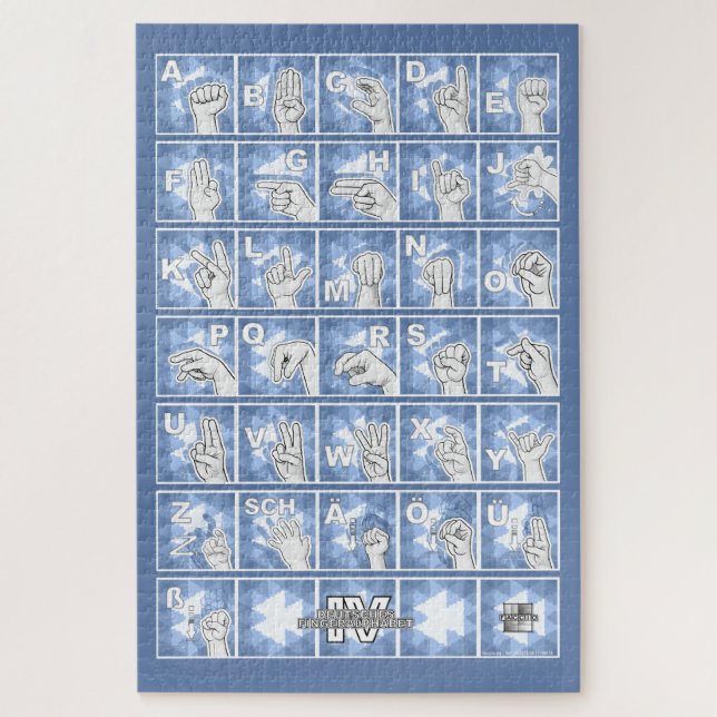 Quebra-cabeça Deutsches Fingeralphabet 4 - blau / (Vertical)