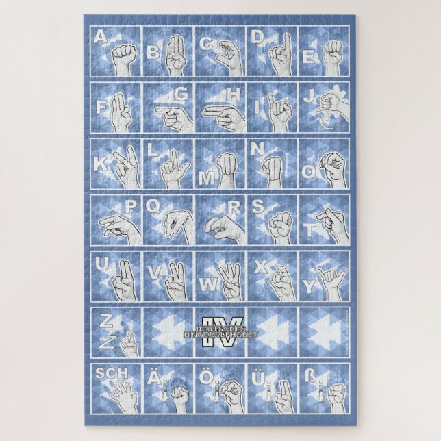 Quebra-cabeça Deutsches Fingeralphabet 4 - blau / (Vertical)