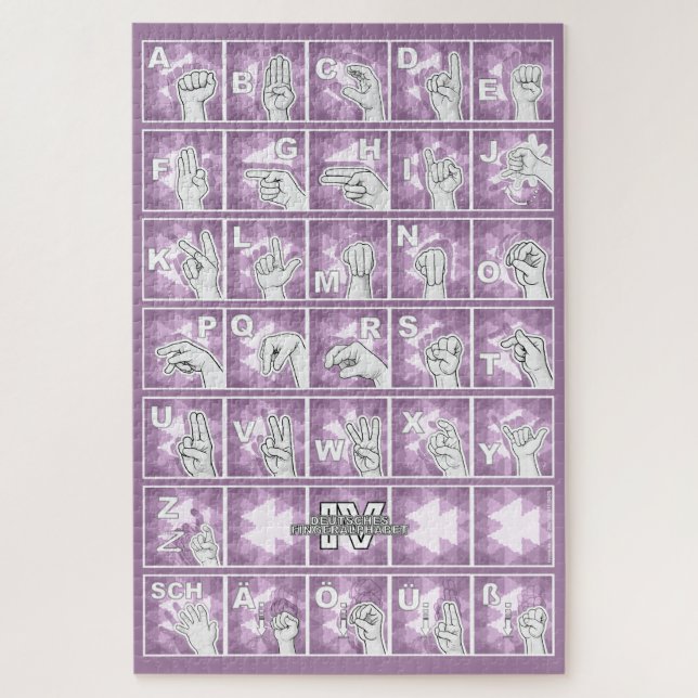 Quebra-cabeça Deutsches Fingeralphabet 4 - lavendelgrau / (Vertical)