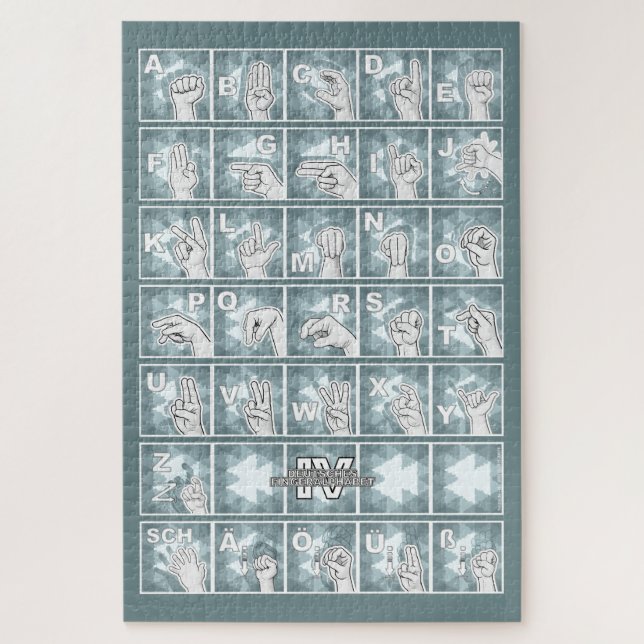 Quebra-cabeça Deutsches Fingeralphabet 4 - petrolgrau / (Vertical)