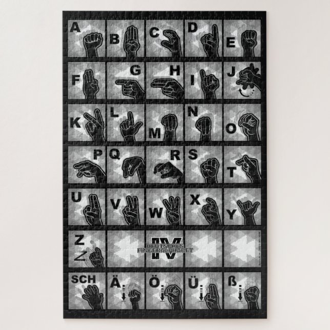 Quebra-cabeça Deutsches Fingeralphabet 4 - schwarz / (Vertical)