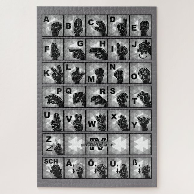 Quebra-cabeça Deutsches Fingeralphabet 4 - schwarz / Puzzle (Vertical)