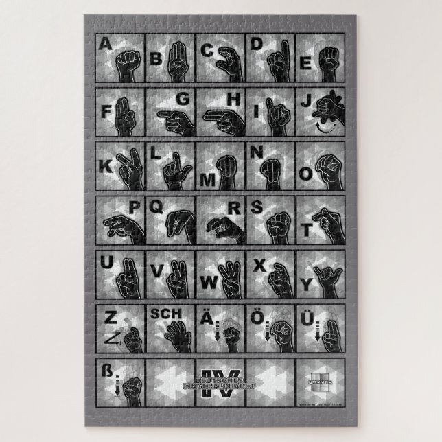 Quebra-cabeça Deutsches Fingeralphabet 4 - schwarz / Puzzle (Vertical)