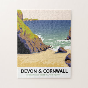 Quebra-cabeça Devon & Cornwall "go by Rail" estilo vintage viage
