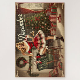 Quebra-cabeça Dezembro Retro Natal Loura Pin-Up Girl