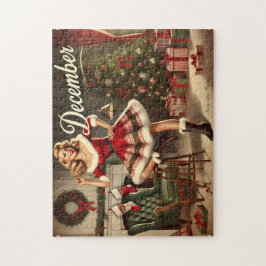 Quebra-cabeça Dezembro Retro Natal Loura Pin-Up Girl