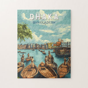 Quebra-cabeça Dhaka Bangladesh Illustration Viagem Art Vintage
