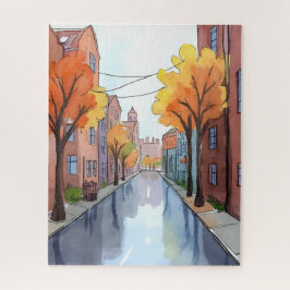 Quebra-cabeça Dia Chuvoso em Boston | Aquarela Arte de Viagem MA