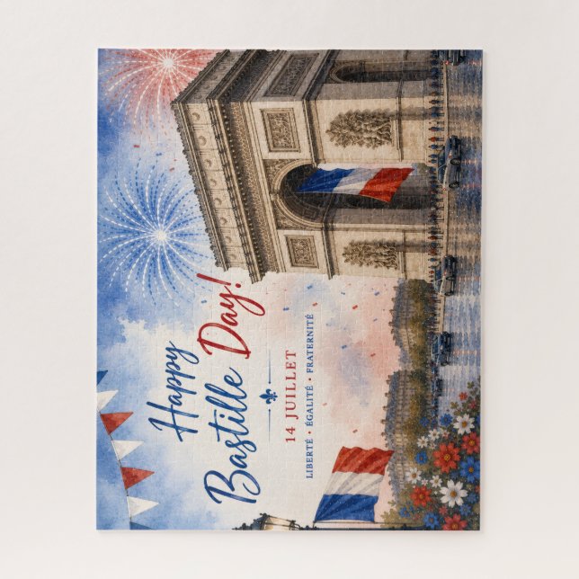 Quebra-cabeça dia da Bastilha Arco do Triunfo Paris França fogo  (Vertical)