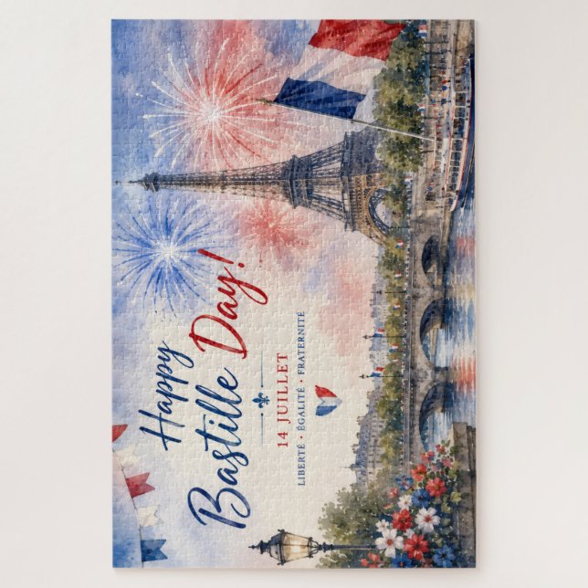 Quebra-cabeça Dia da Bastilha fogos de artifício Torre Eiffel Ri (Vertical)