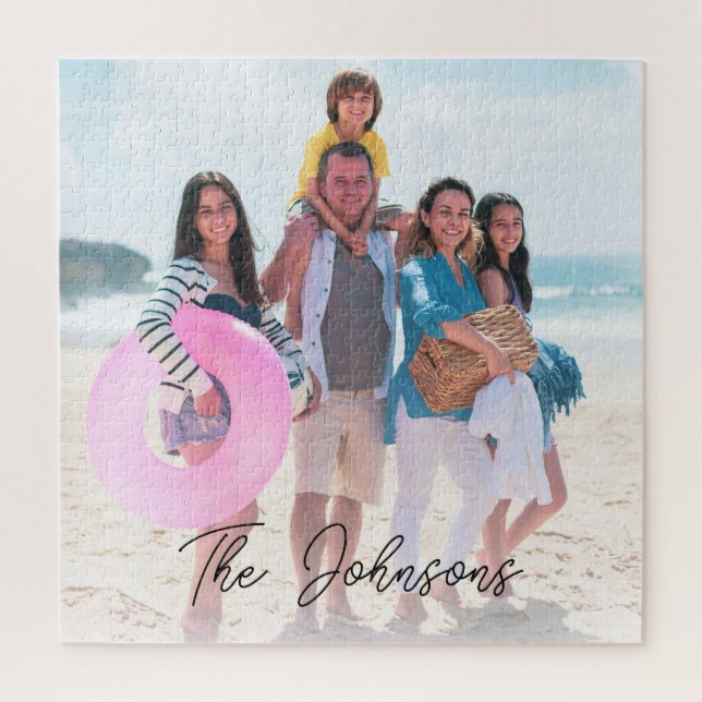 Quebra-cabeça Dia da Família | Nome de Foto Moderno Personalizad (Vertical)