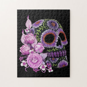 Quebra-cabeça Dia da Morte - Pano De Açúcar Preto, Floral, Rosa