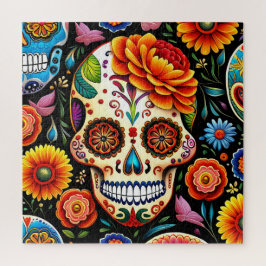 Quebra-cabeça Dia das Morte Colorido Açúcar Crânio Floral