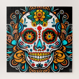 Quebra-cabeça Dia das Morte Colorido Açúcar Crânio Floral