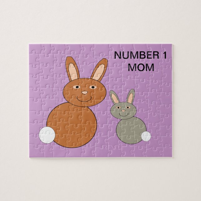 Quebra-cabeça Dia de as mães Bunnies Personalizado Número 1 Mãe  (Horizontal)